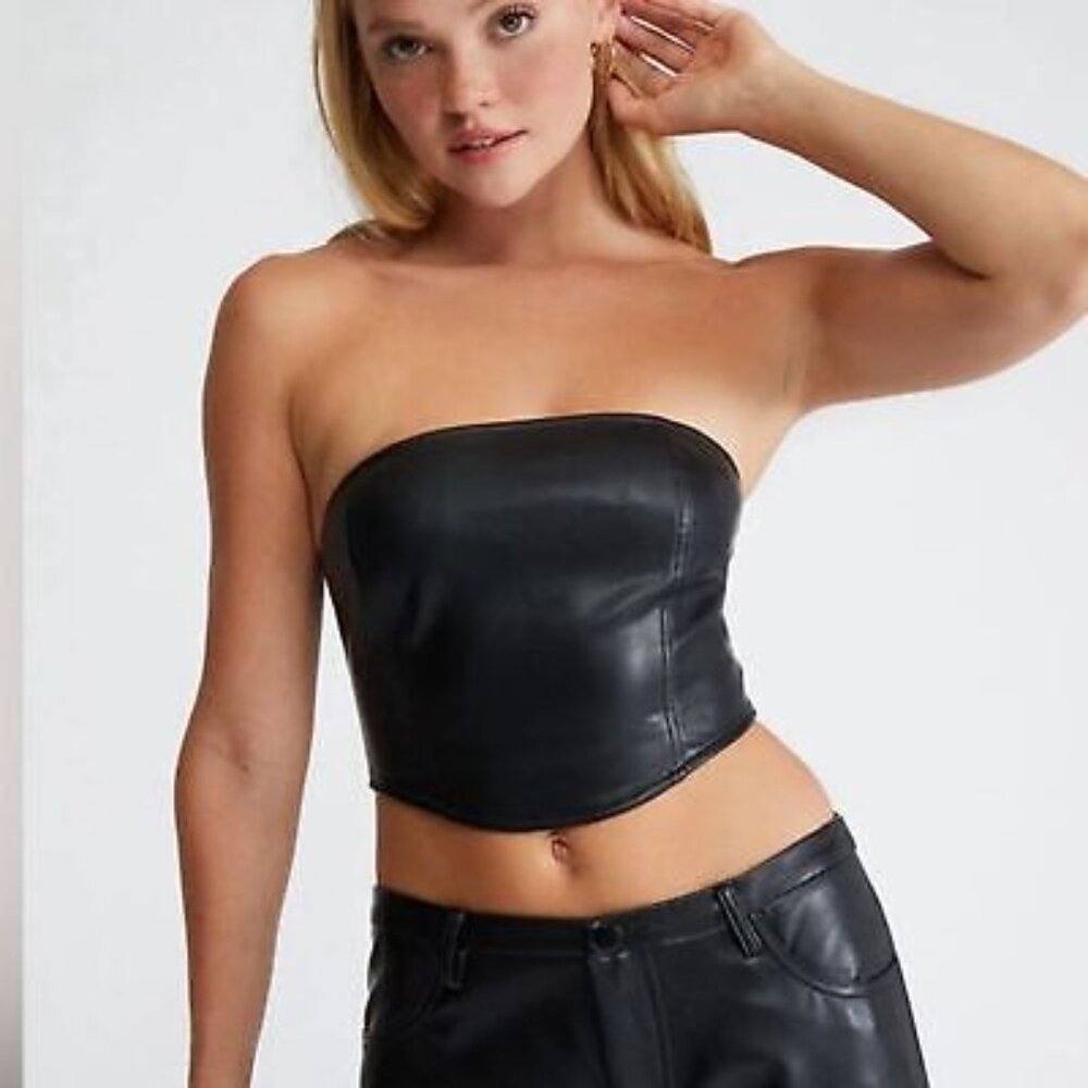 Kendall & Kylie Strapless Faux Leather Bandeau Top Size Medium